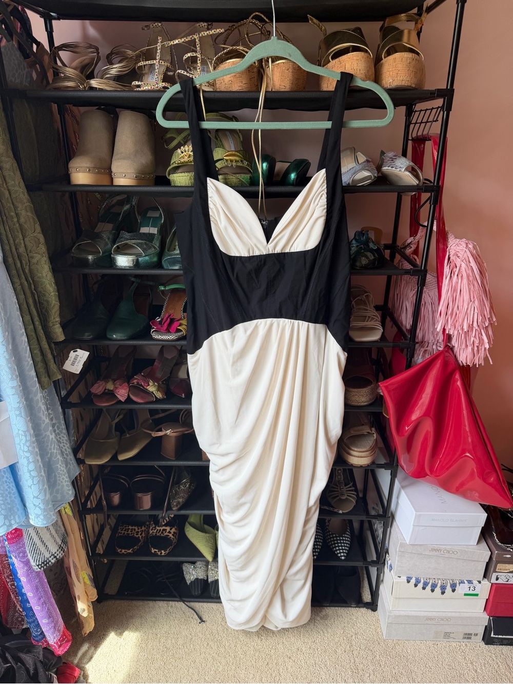 Maeve Black and Cream Draped Maxi Dress